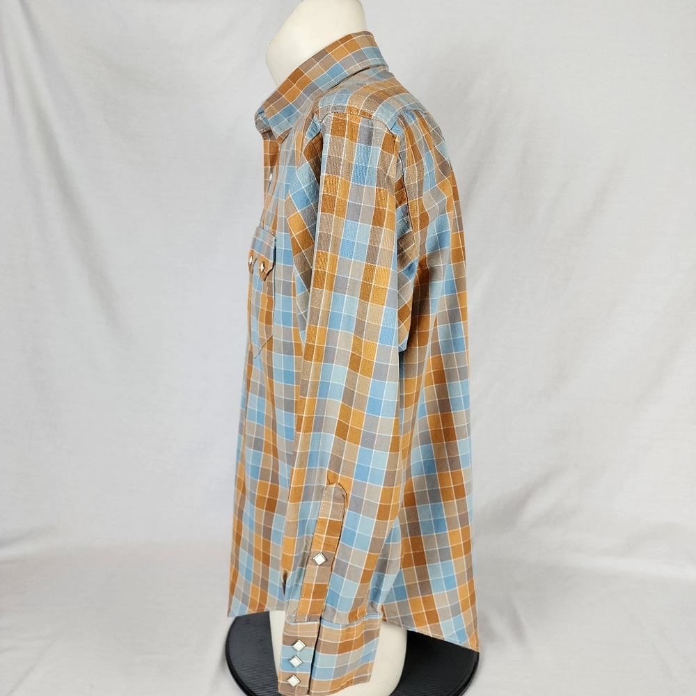 Rockmount Blue & Orange Plaid Western Shirt (M) - Picture 2 of 8